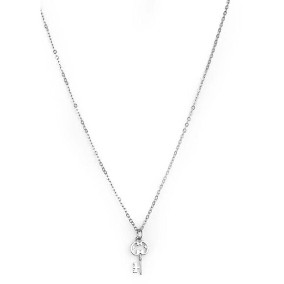 Tiny Key Pendant Silver Necklace - Picture 2 of 10